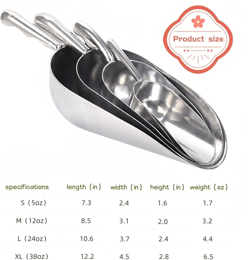 RyanDesign Heavy-Duty Cast Aluminum Kitchen Scoop - Rust-Proof, Ergonomic S-Handle Ice Cube Endurance Scoopfor Ice, Candy, Popcorn, Coffee Beans, Flour & Pet Food - Commercial-Grade Durable Design (S（5oz）) - Image 5